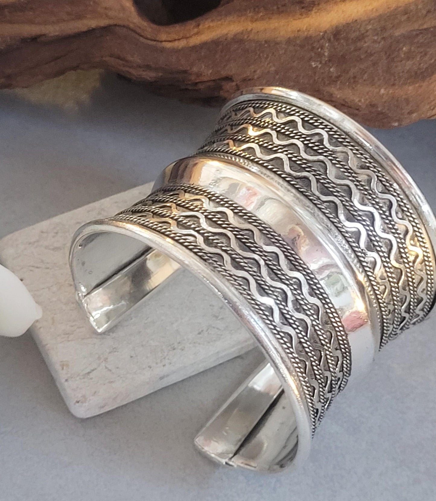 Silver Cuff Bracelet: Detailed boho ethnic style jewelry / Hypoallergenic jewelry/ Christmas gift
