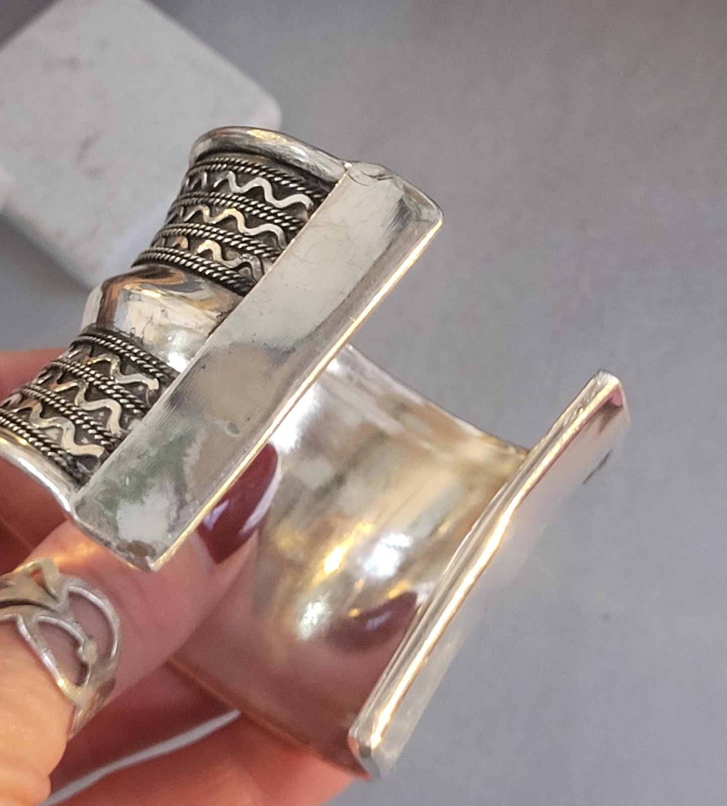 Silver Cuff Bracelet: Detailed boho ethnic style jewelry / Hypoallergenic jewelry/ Christmas gift