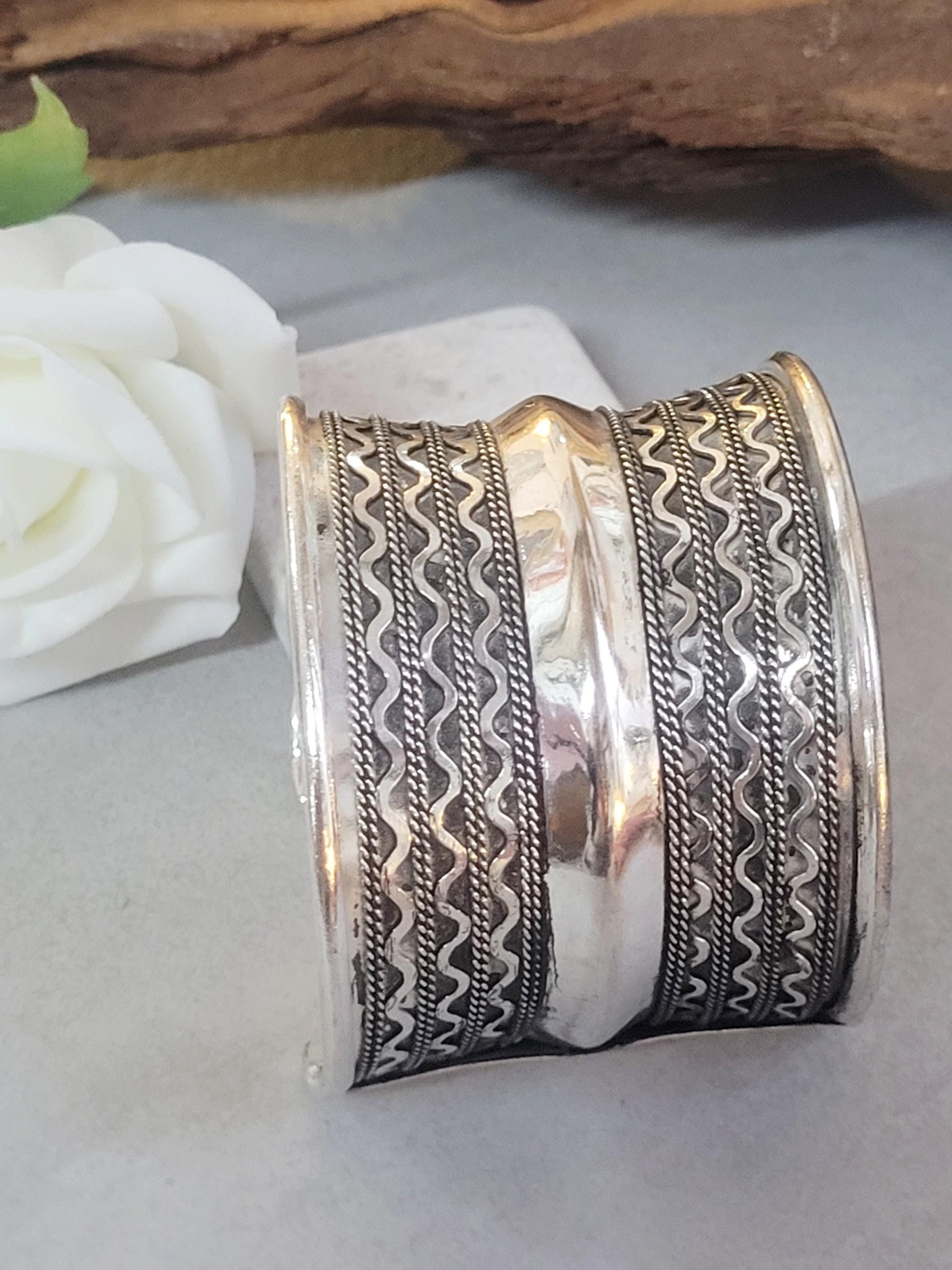 Silver Cuff Bracelet: Detailed boho ethnic style jewelry / Hypoallergenic jewelry/ Christmas gift