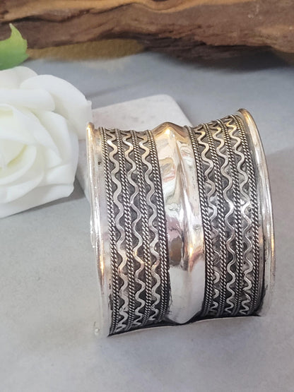 Silver Cuff Bracelet: Detailed boho ethnic style jewelry / Hypoallergenic jewelry/ Christmas gift