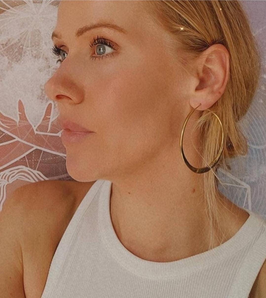 Brass hammered hoops / Hoop earrings / Small hoops / Large hoops / Hippie / Unique / Free shipping