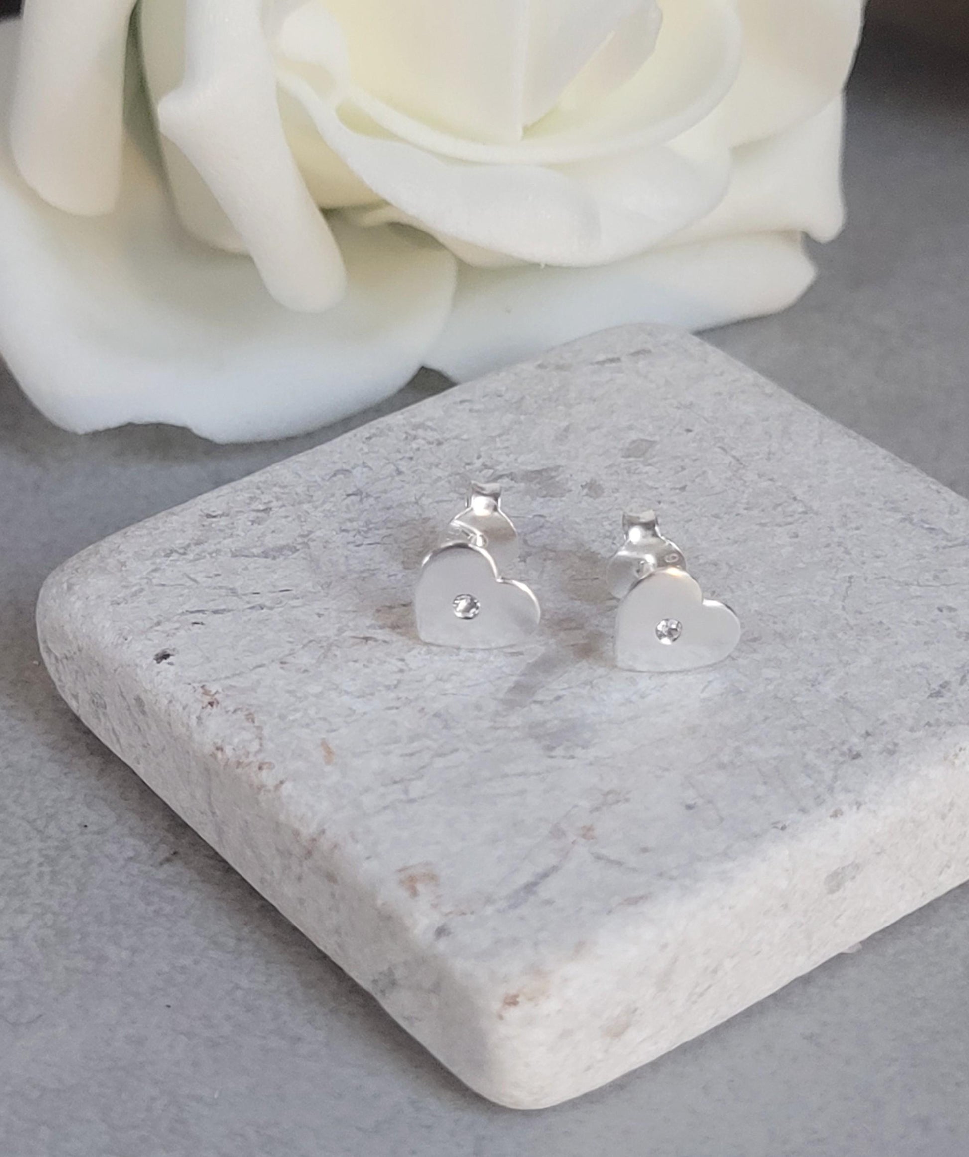 Sterling silver heart earrings / Cute gift for her
