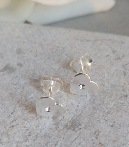 Sterling silver heart earrings / Cute gift for her