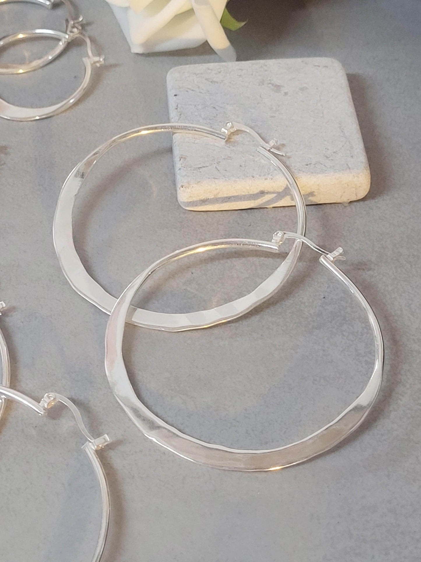 Silver hammered hoops / Hoop earrings / Small hoops / Large hoops / Unique / Free shipping
