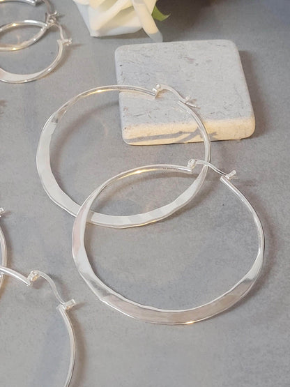 Silver hammered hoops / Hoop earrings / Small hoops / Large hoops / Unique / Free shipping