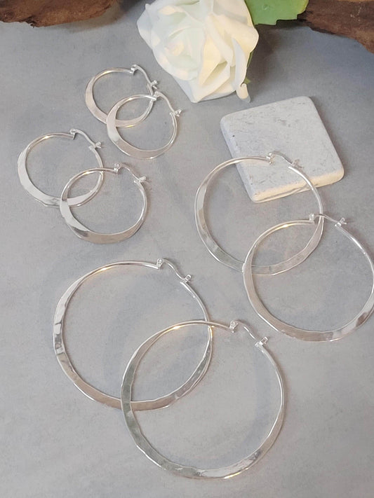 Silver hammered hoops / Hoop earrings / Small hoops / Large hoops / Unique / Free shipping