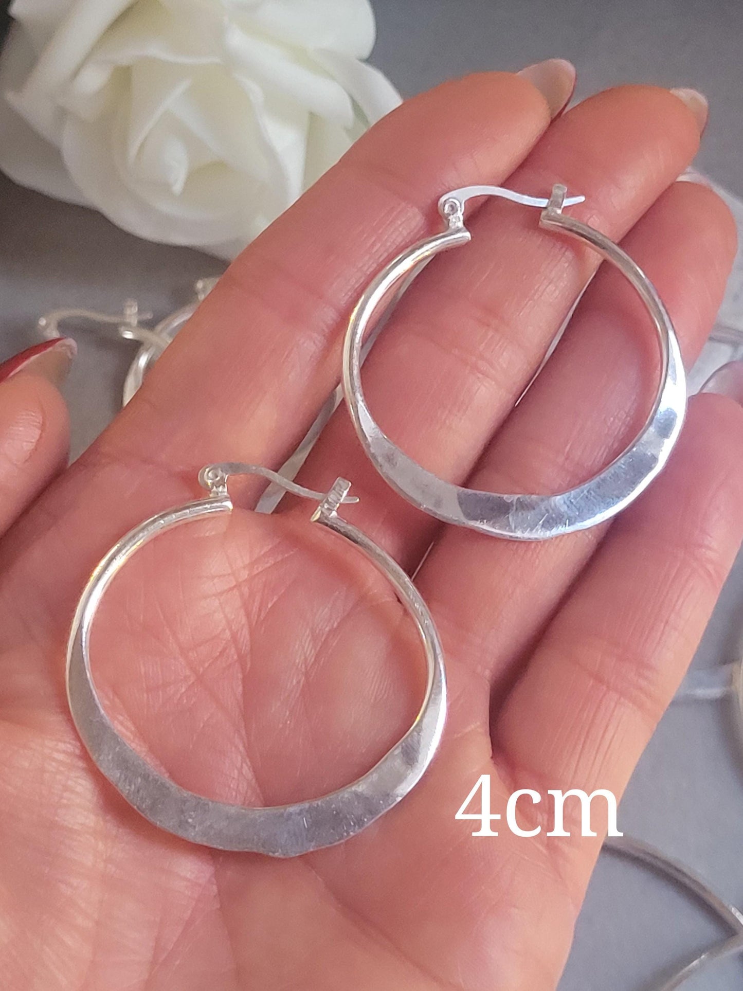 Silver hammered hoops / Hoop earrings / Small hoops / Large hoops / Unique / Free shipping