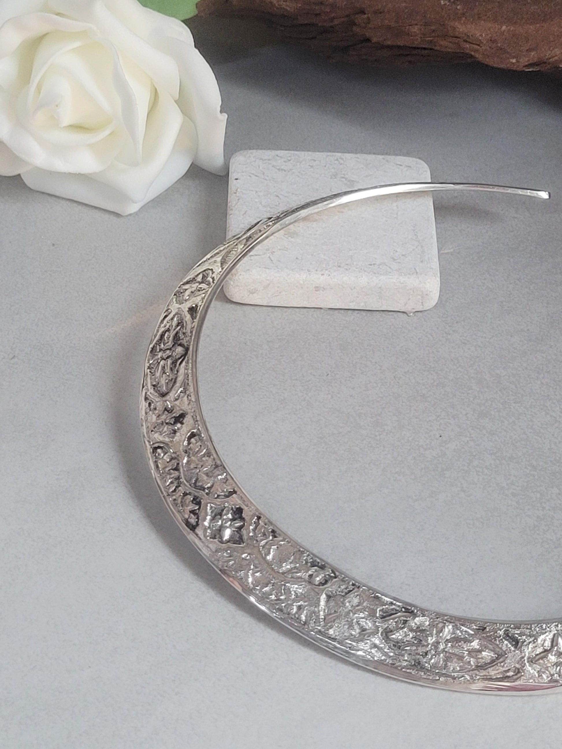 Floral Silver Plated Choker: Adjustable Tribal Boho Jewelry