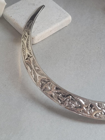 Floral Silver Plated Choker: Adjustable Tribal Boho Jewelry