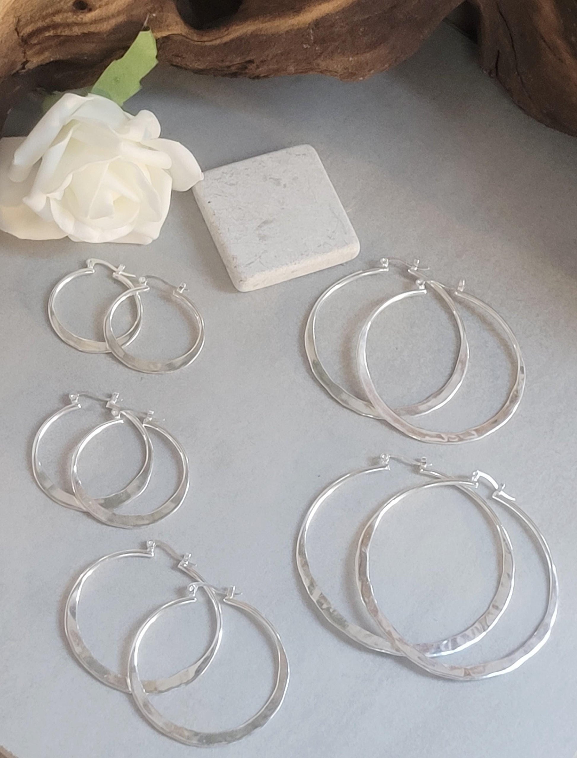Silver hammered hoops / Hoop earrings / Small hoops / Large hoops / Unique / Free shipping
