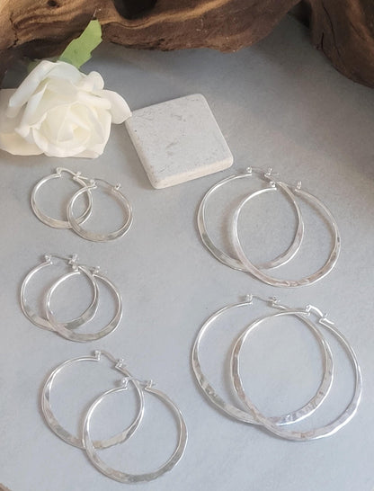 Silver hammered hoops / Hoop earrings / Small hoops / Large hoops / Unique / Free shipping