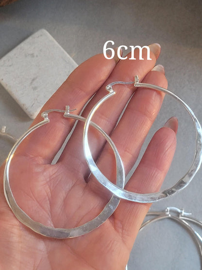 Silver hammered hoops / Hoop earrings / Small hoops / Large hoops / Unique / Free shipping