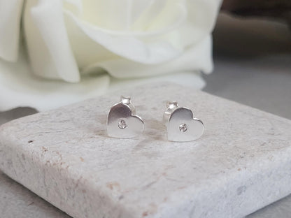 Sterling silver heart earrings / Cute gift for her