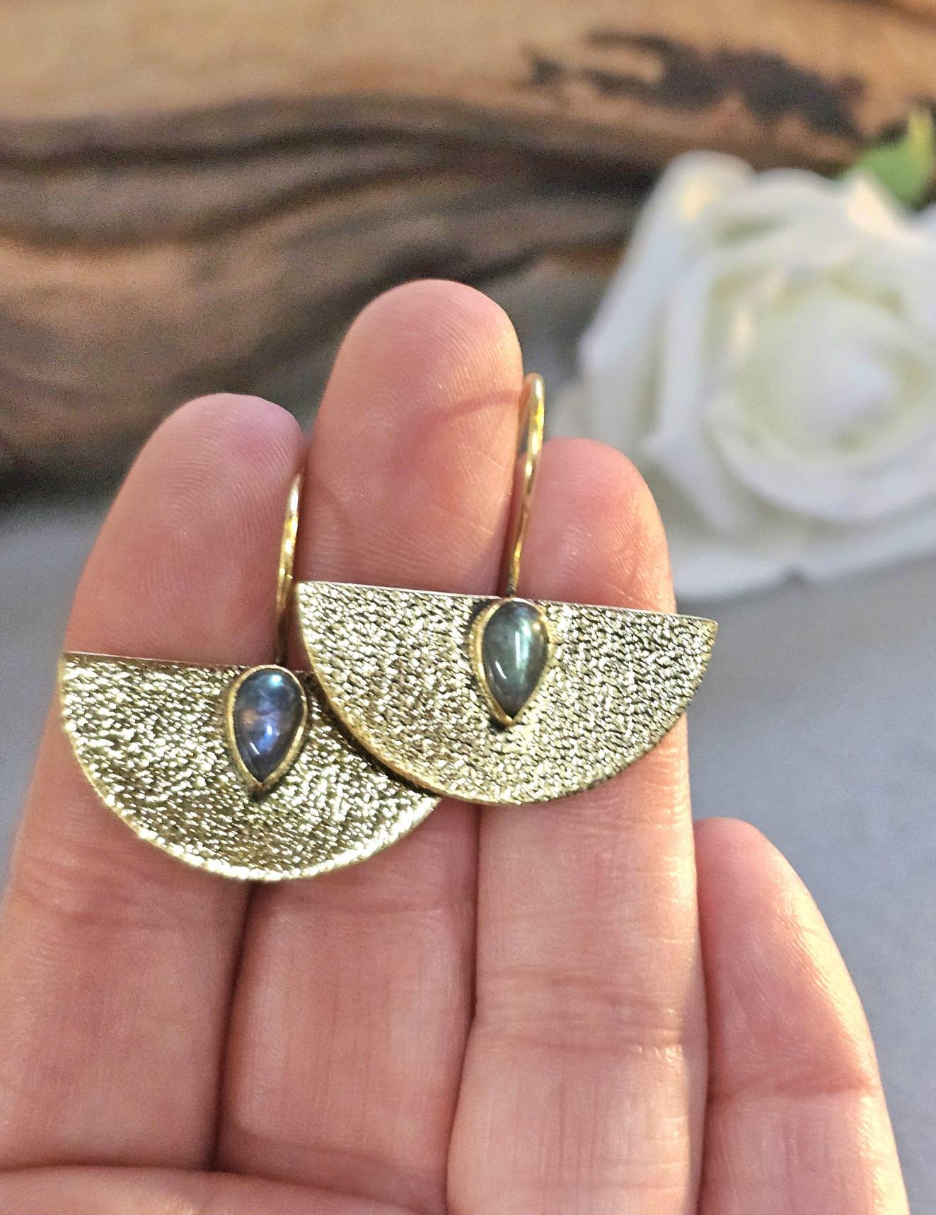 Hammered brass earrings: Boho bohemian jewelry