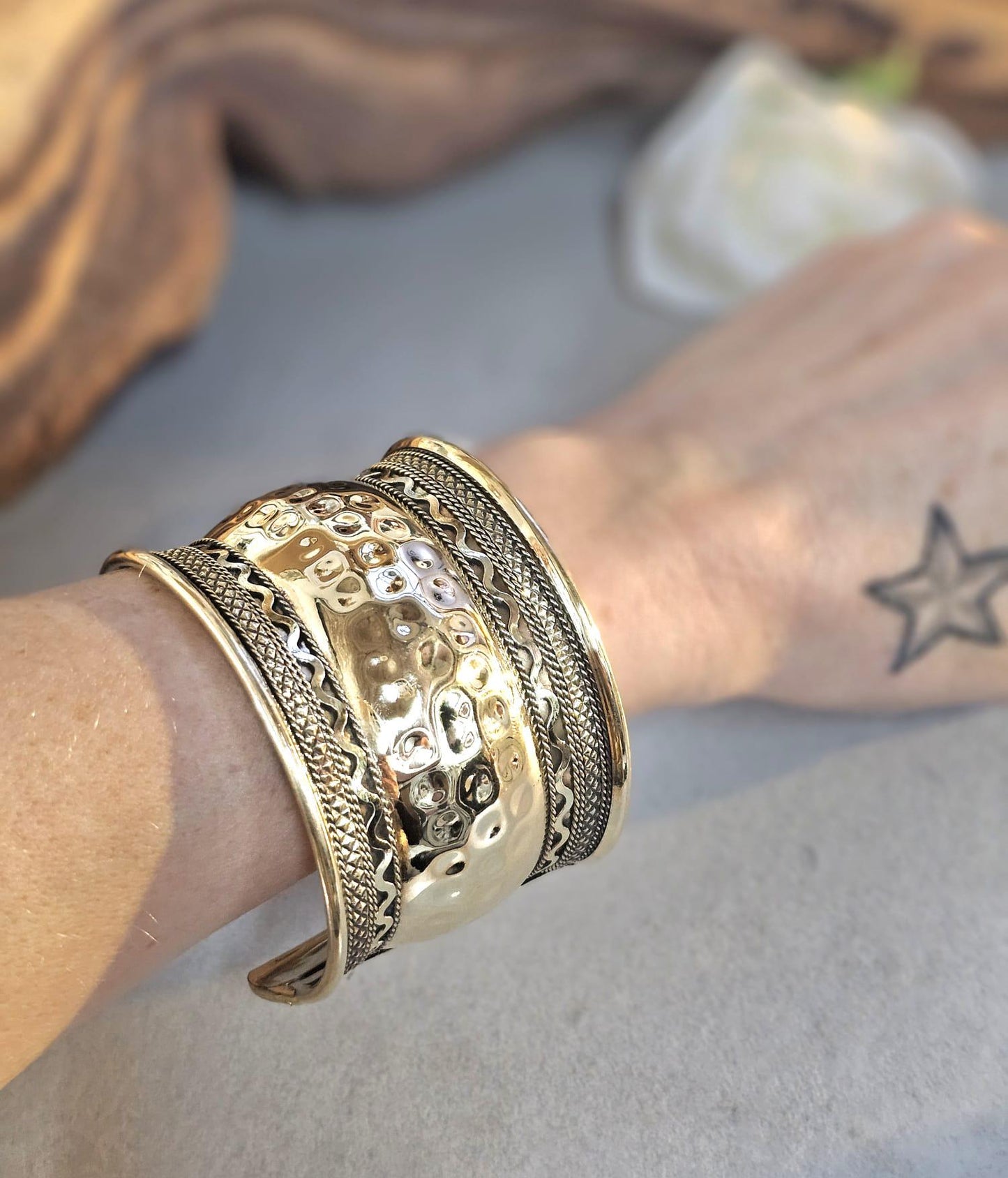 Brass Cuff Bracelet: Detailed boho ethnic style jewelry / Hypoallergenic jewelry