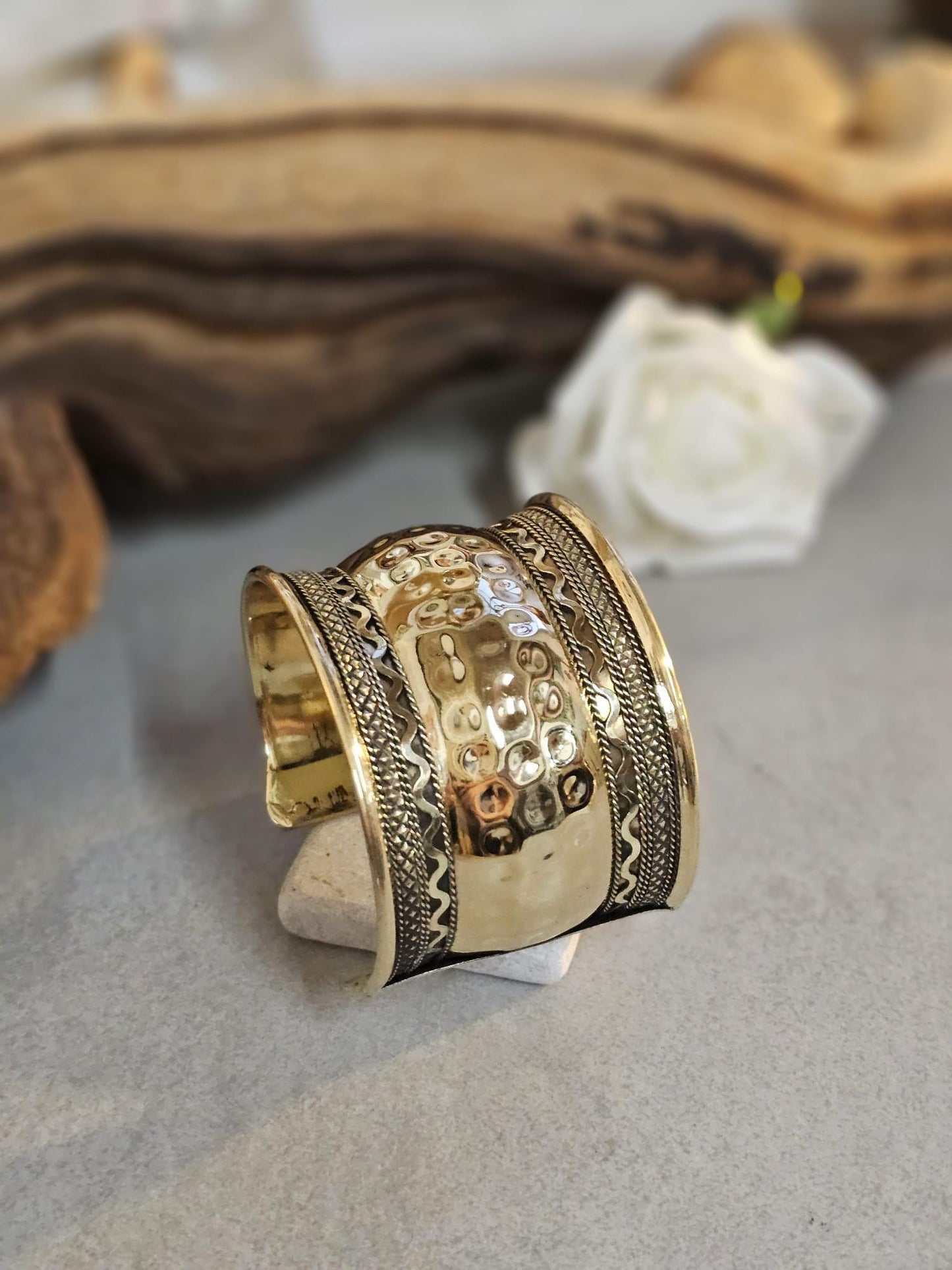 Brass Cuff Bracelet: Detailed boho ethnic style jewelry / Hypoallergenic jewelry
