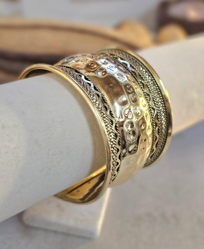 Brass Cuff Bracelet: Detailed boho ethnic style jewelry / Hypoallergenic jewelry