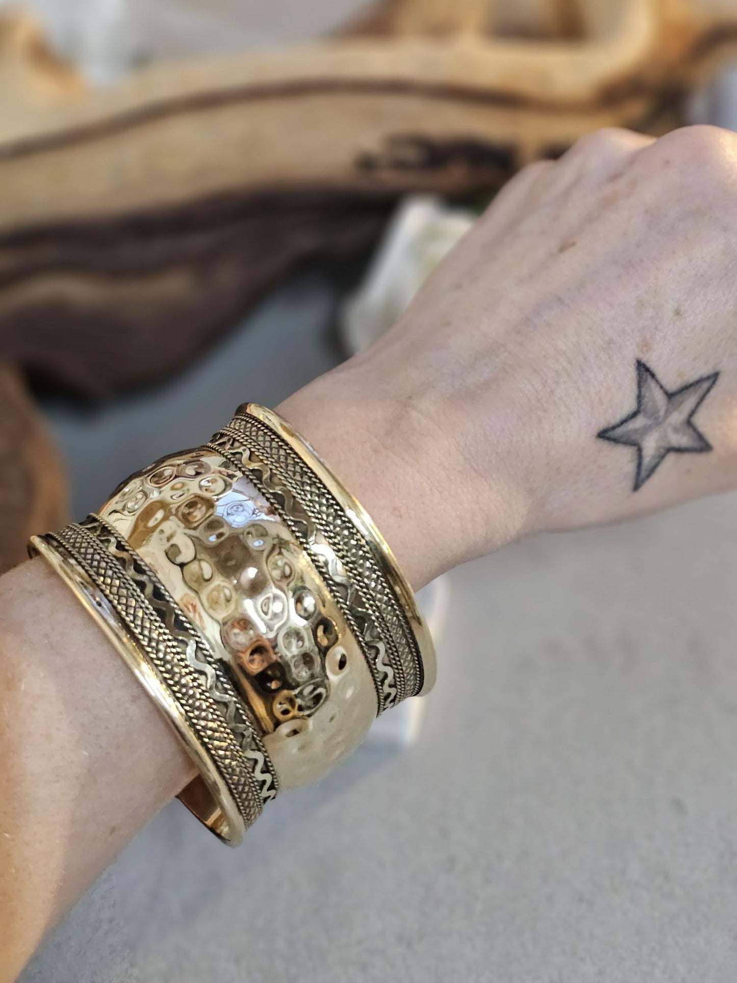 Brass Cuff Bracelet: Detailed boho ethnic style jewelry / Hypoallergenic jewelry