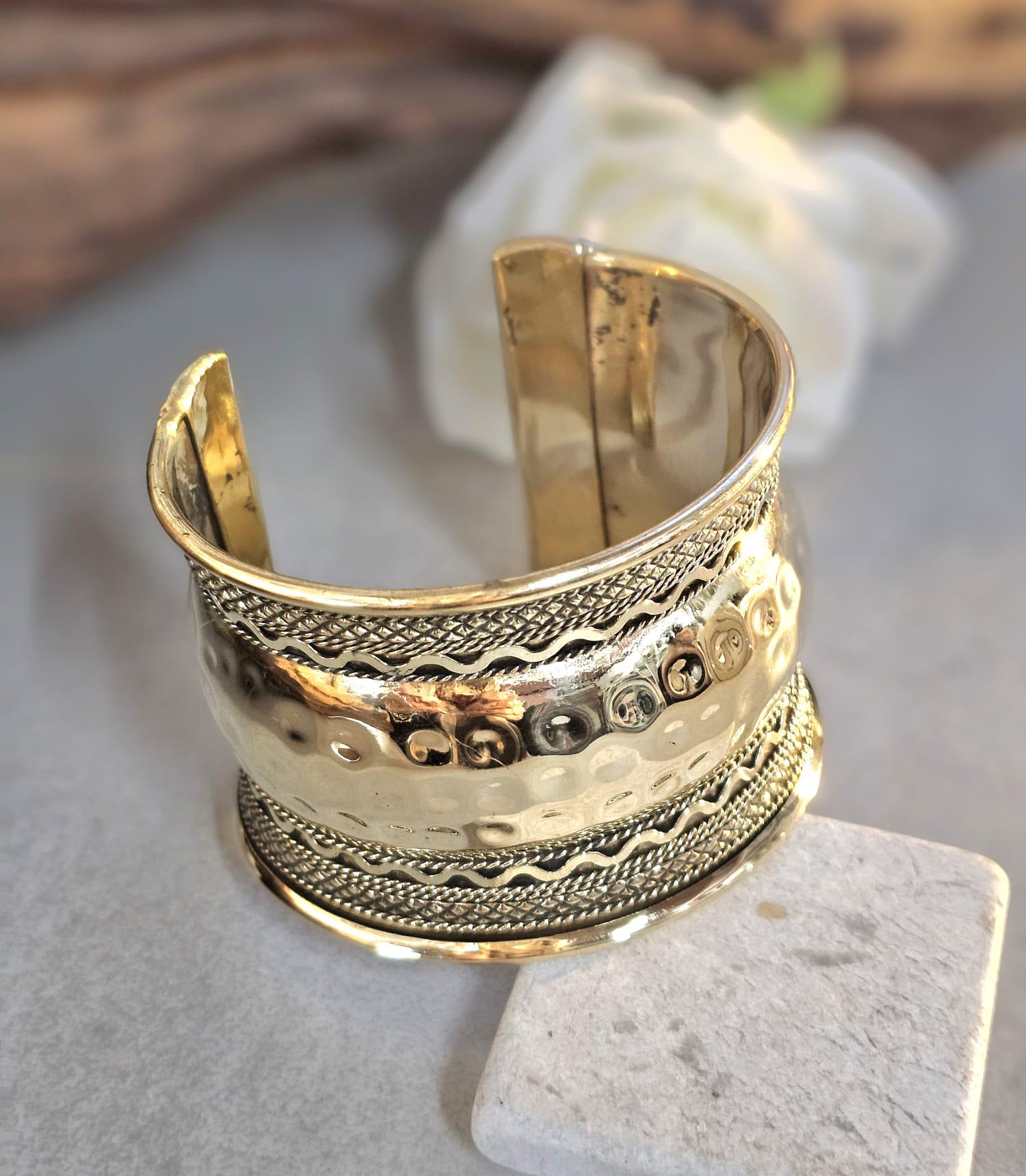 Brass Cuff Bracelet: Detailed boho ethnic style jewelry / Hypoallergenic jewelry