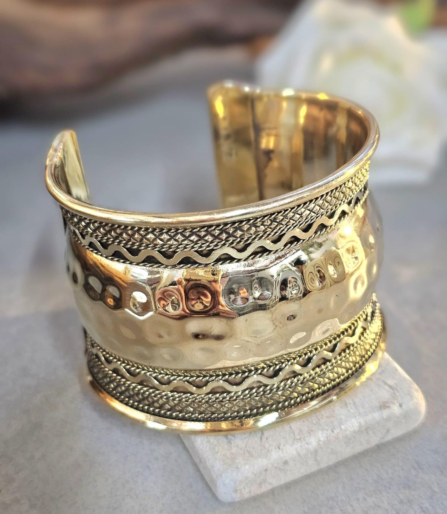 Brass Cuff Bracelet: Detailed boho ethnic style jewelry / Hypoallergenic jewelry