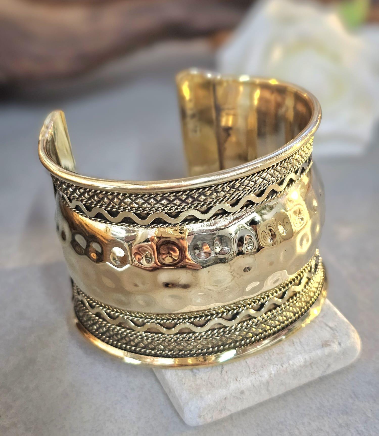Brass Cuff Bracelet: Detailed boho ethnic style jewelry / Hypoallergenic jewelry