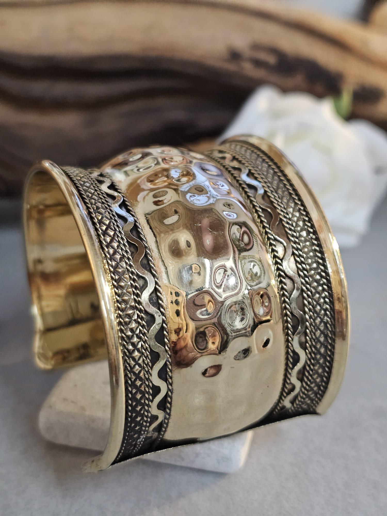 Brass Cuff Bracelet: Detailed boho ethnic style jewelry / Hypoallergenic jewelry