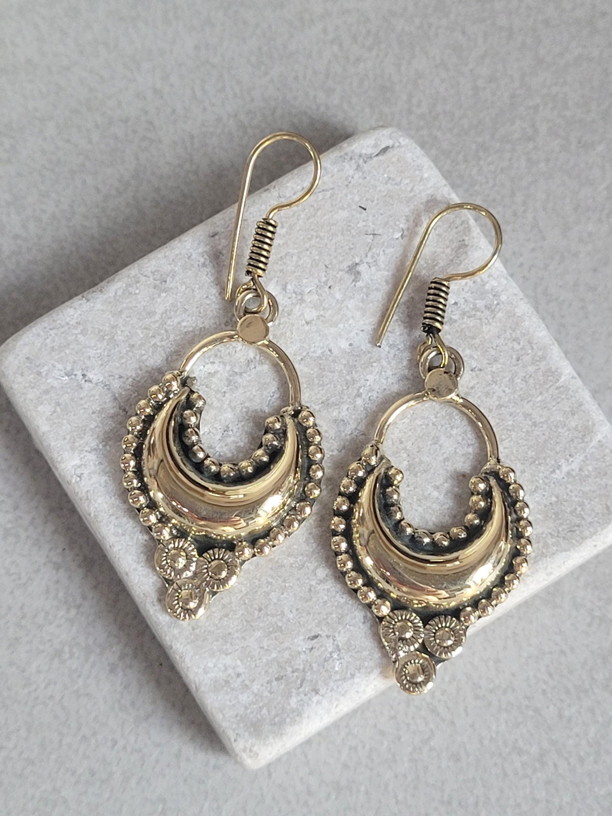 Bohemian earrings/ Brass jewelery/ Gift for her / Hypoallergenic earrings