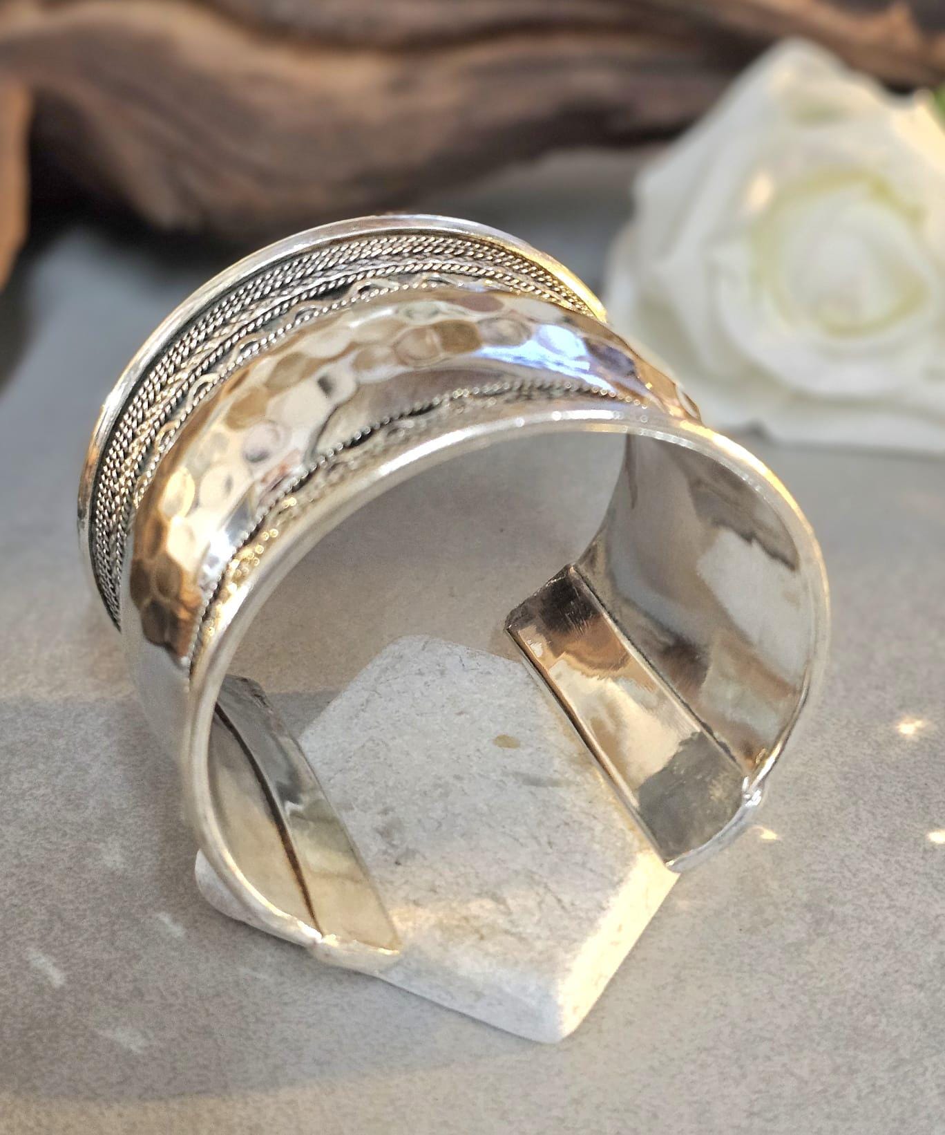 Silver Cuff Bracelet: Detailed boho ethnic style jewelry / Hypoallergenic jewelry
