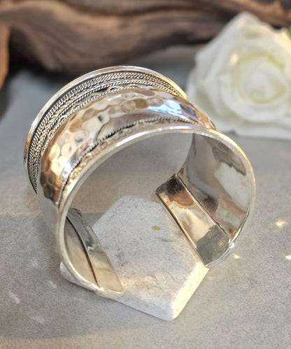 Silver Cuff Bracelet: Detailed boho ethnic style jewelry / Hypoallergenic jewelry