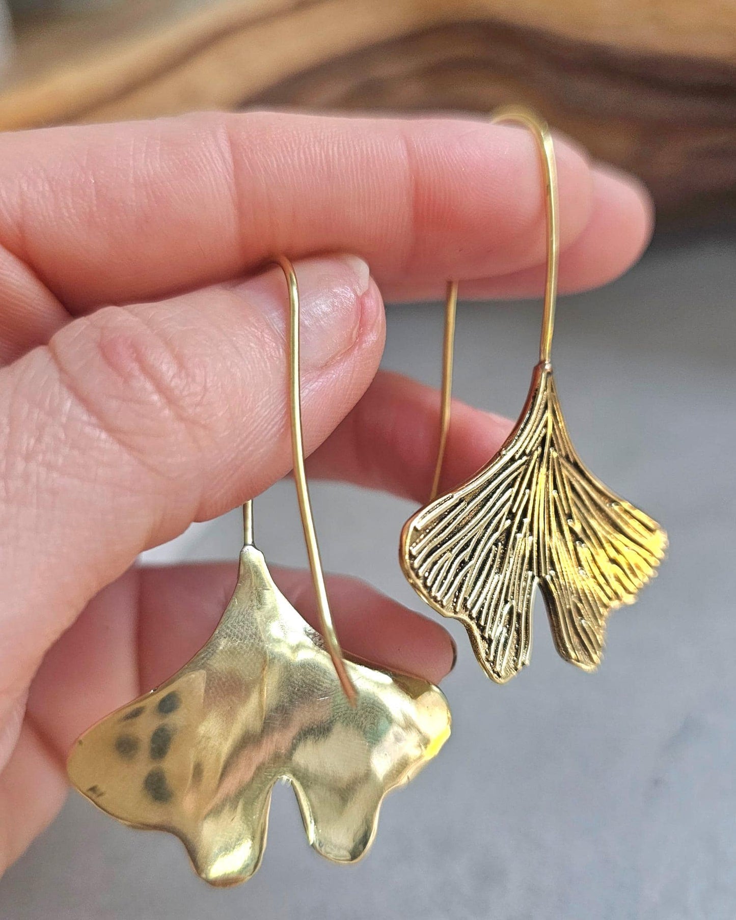 Handmade Raw Brass Leaf Dangle Earrings – Lightweight, nature-inspired earrings with an organic raw brass finish.