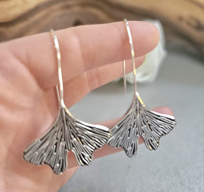 Silver-Plated Handmade Leaf Dangle Earrings / Hypoallergenic jewelry