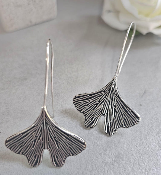 Silver-Plated Handmade Leaf Dangle Earrings / Hypoallergenic jewelry
