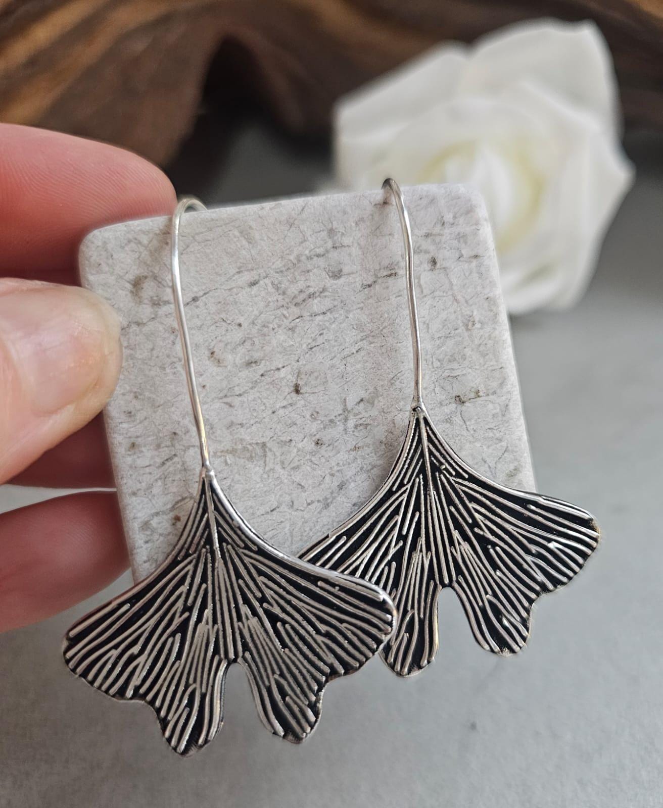 Silver-Plated Handmade Leaf Dangle Earrings / Hypoallergenic jewelry