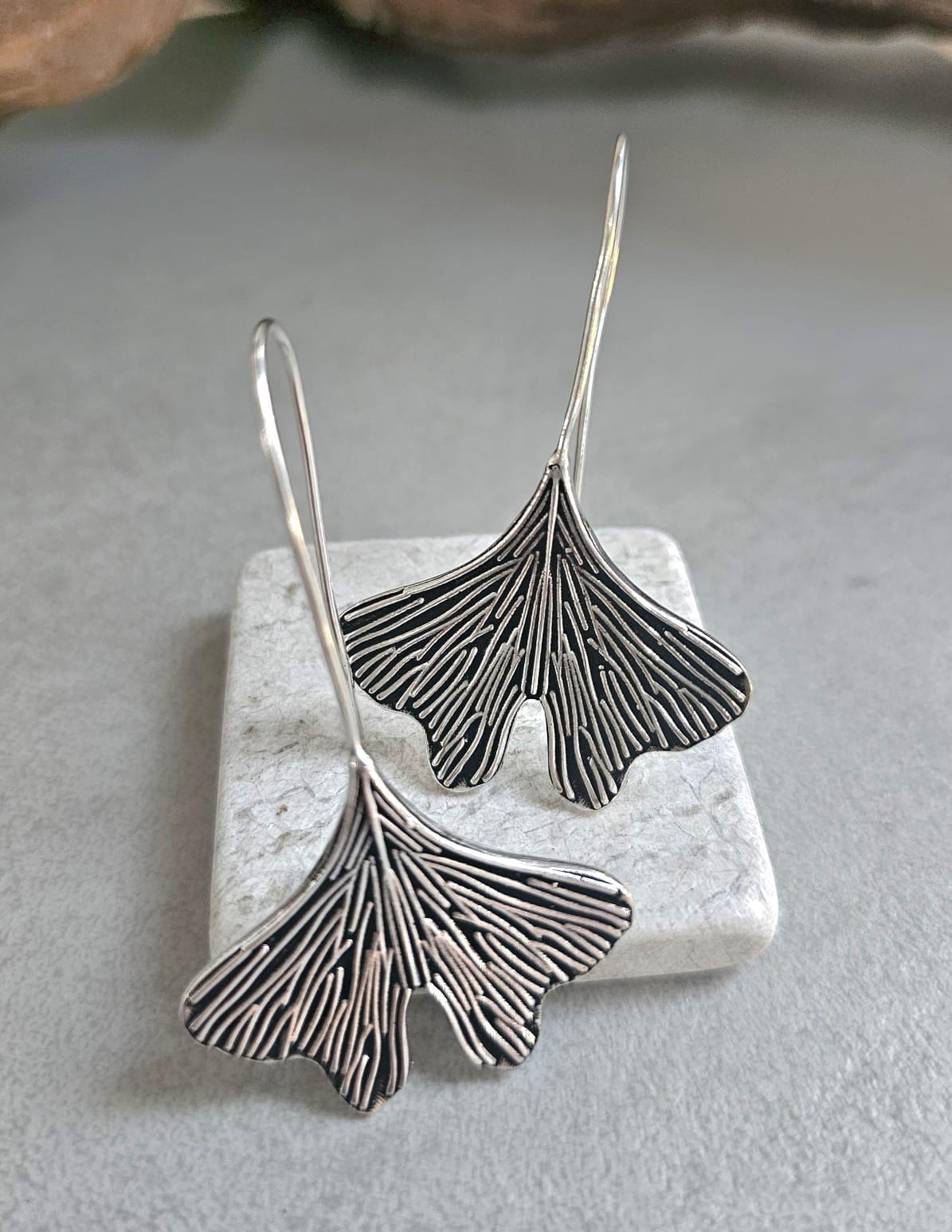 Silver-Plated Handmade Leaf Dangle Earrings / Hypoallergenic jewelry
