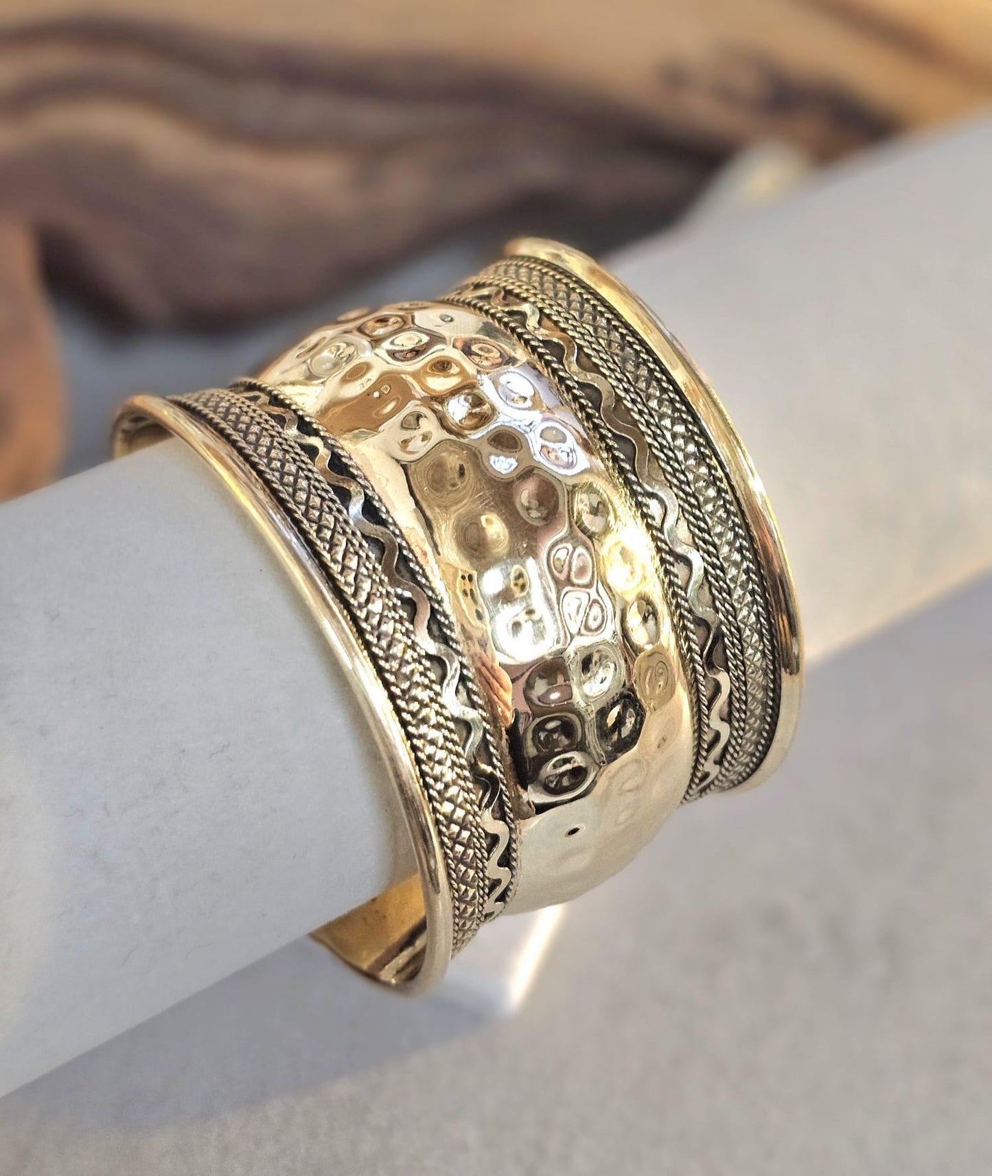 Brass Cuff Bracelet: Detailed boho ethnic style jewelry / Hypoallergenic jewelry
