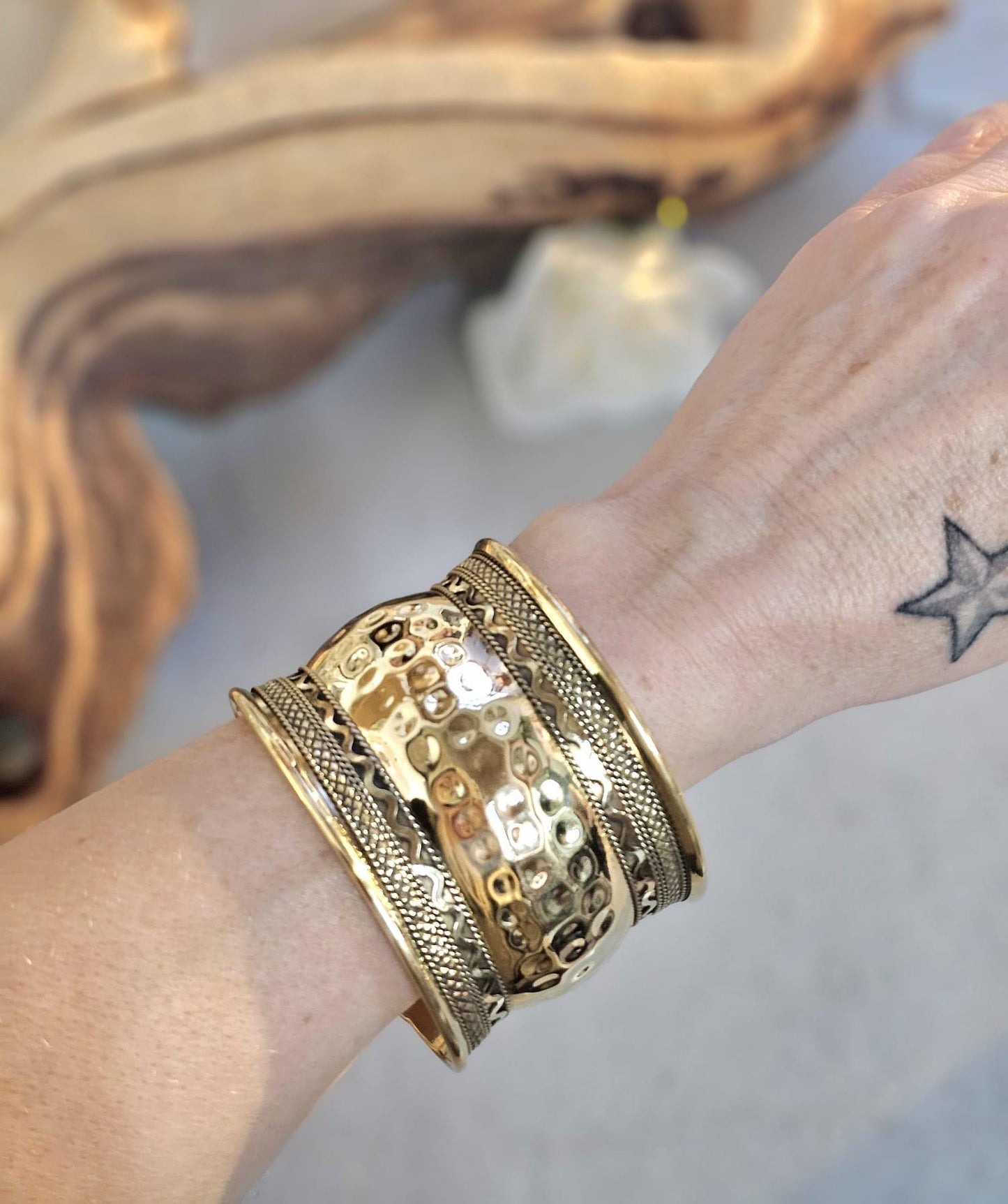 Brass Cuff Bracelet: Detailed boho ethnic style jewelry / Hypoallergenic jewelry