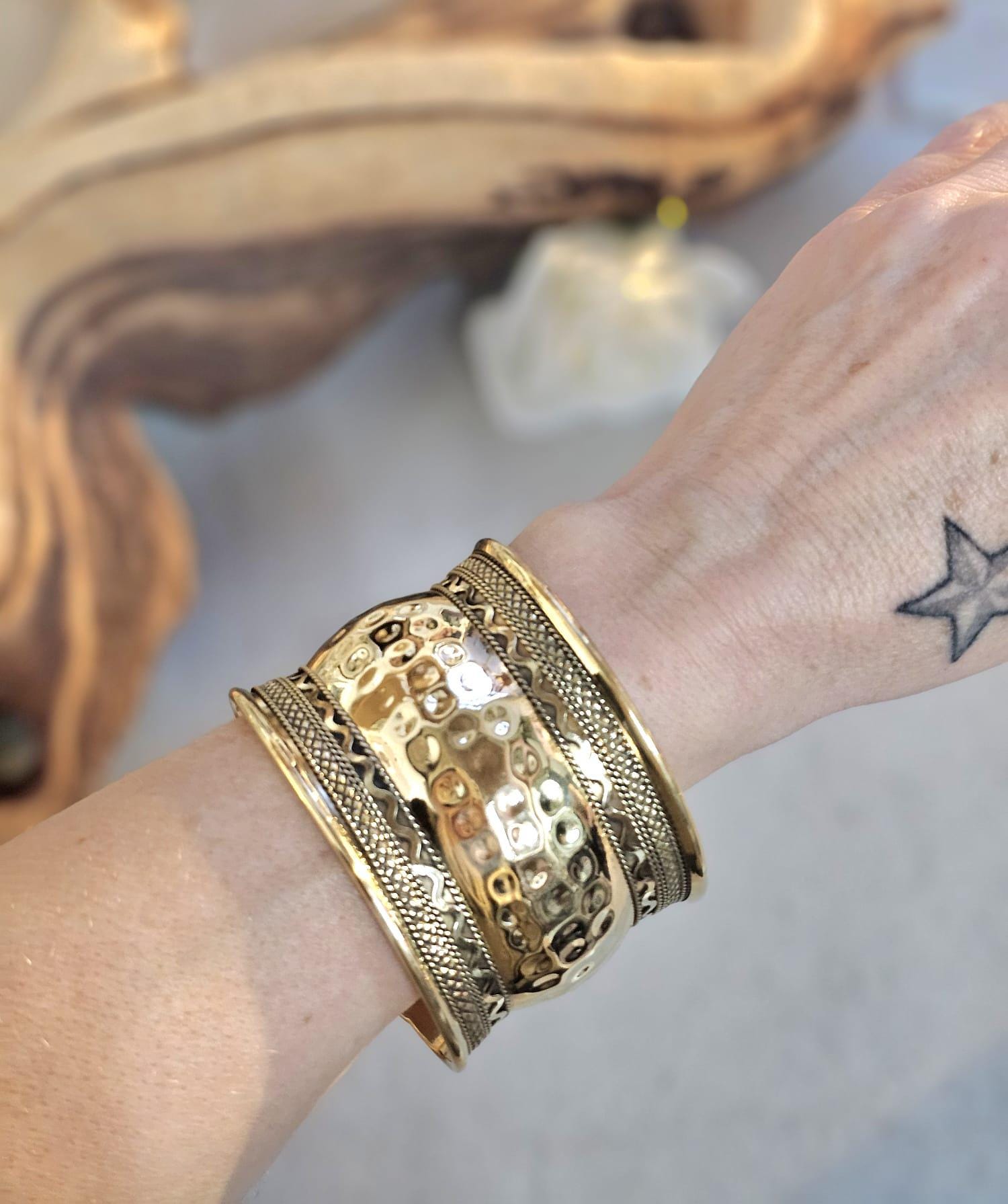 Brass Cuff Bracelet: Detailed boho ethnic style jewelry / Hypoallergenic jewelry