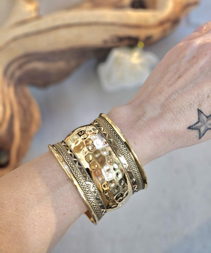 Brass Cuff Bracelet: Detailed boho ethnic style jewelry / Hypoallergenic jewelry