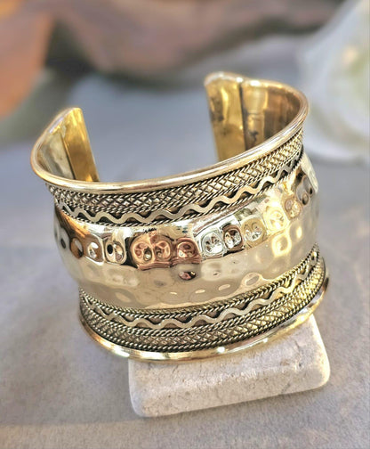 Brass Cuff Bracelet: Detailed boho ethnic style jewelry / Hypoallergenic jewelry