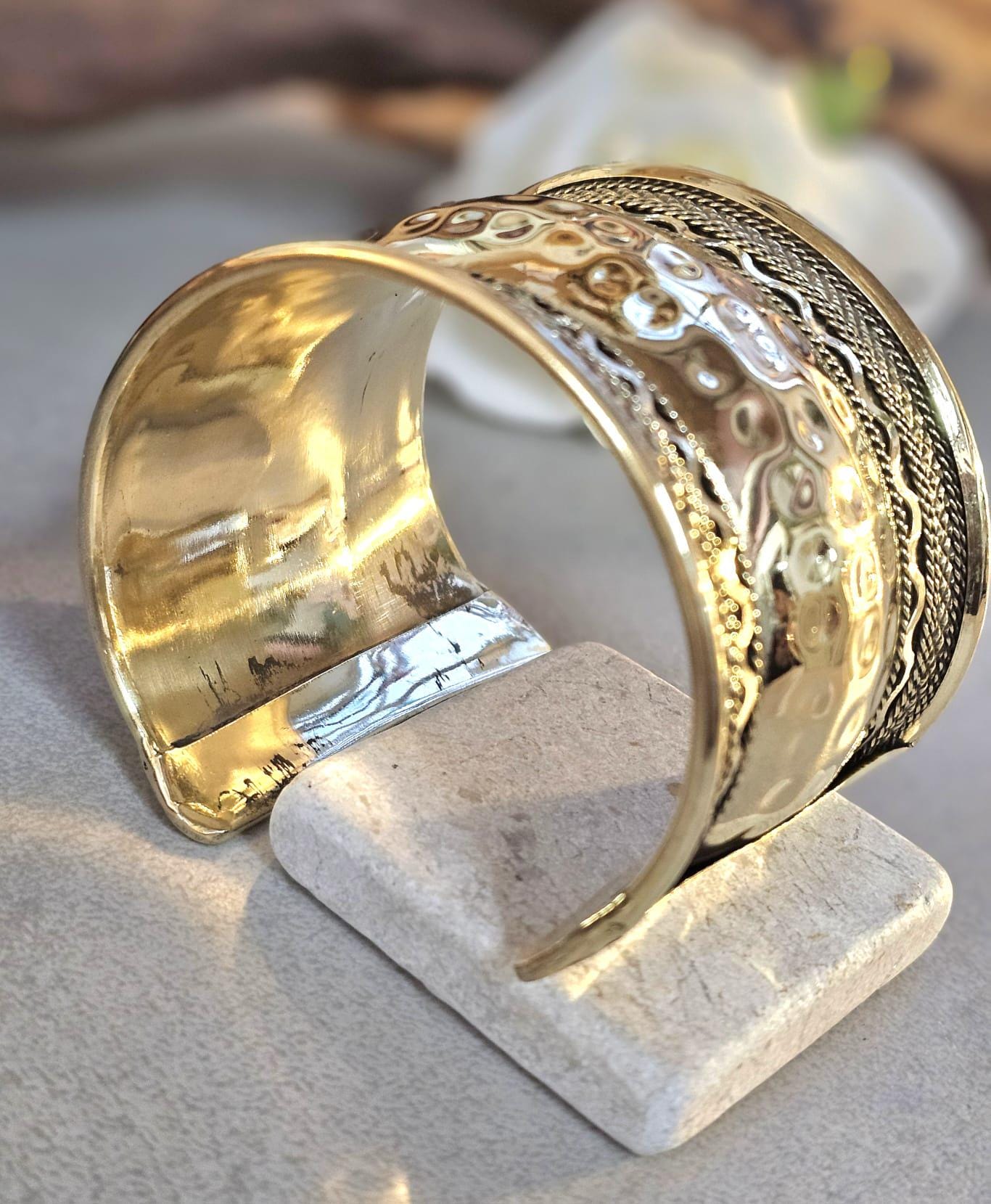 Brass Cuff Bracelet: Detailed boho ethnic style jewelry / Hypoallergenic jewelry