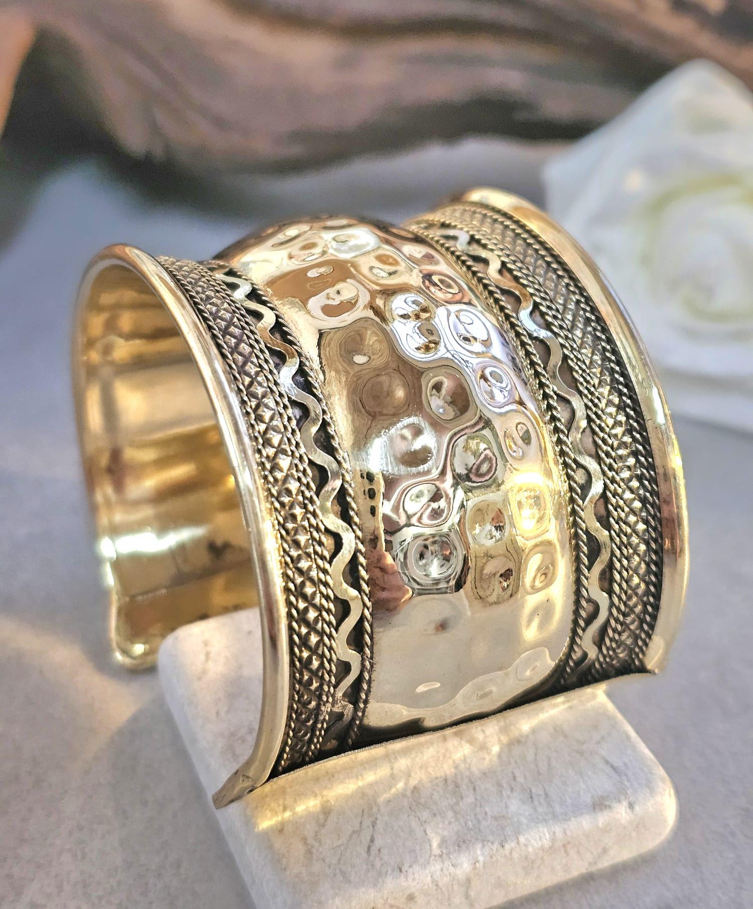 Brass Cuff Bracelet: Detailed boho ethnic style jewelry / Hypoallergenic jewelry