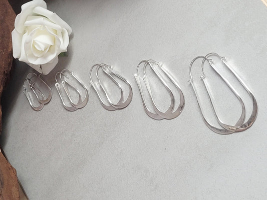 silver hoops / Hammered hoops / Teardrop earrings / Small hoops / Large hoops / Simple design / Gift