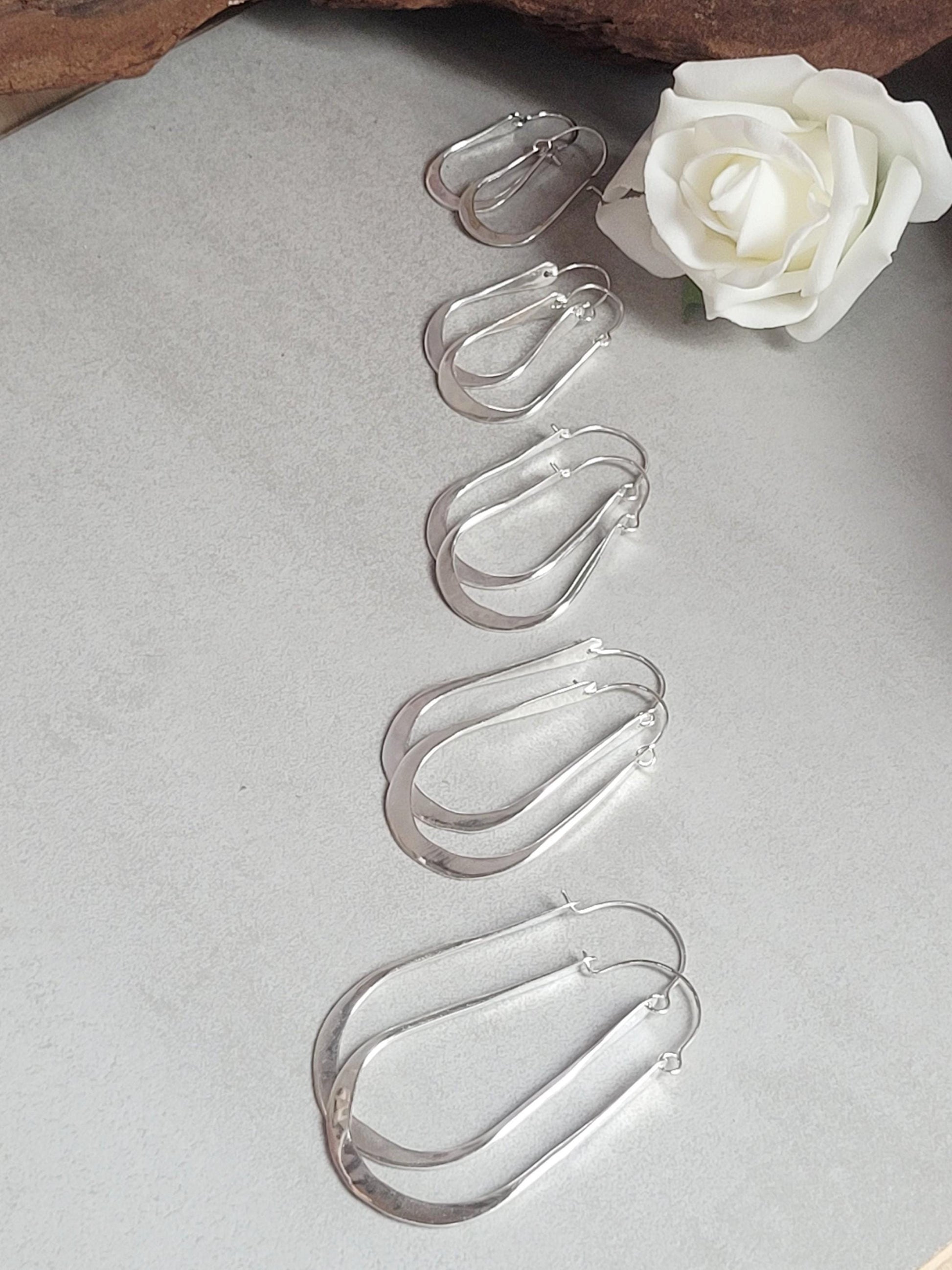 silver hoops / Hammered hoops / Teardrop earrings / Small hoops / Large hoops / Simple design / Gift