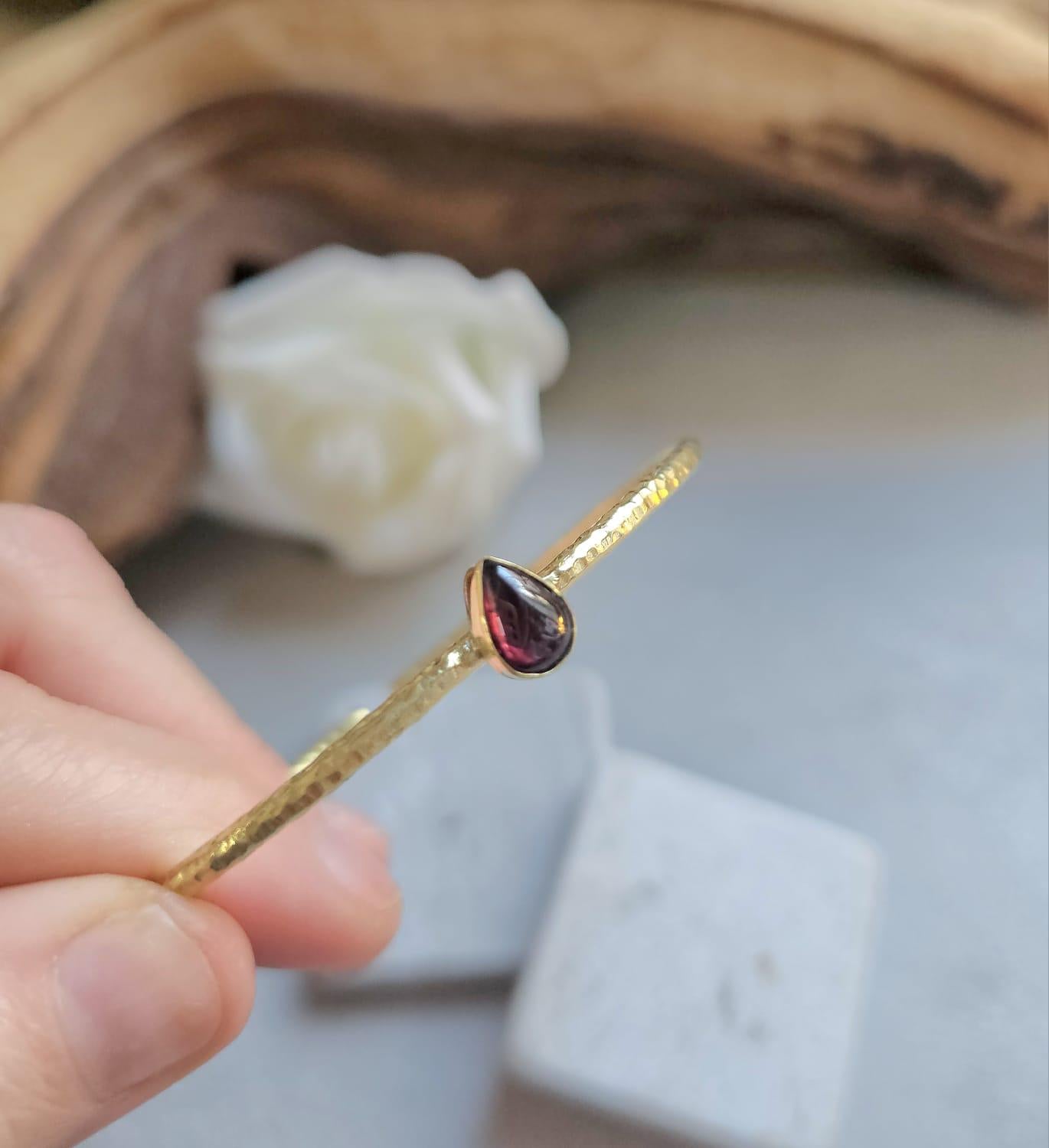 Brass Bangle with Labradorite: Adjustable Gold Bracelet