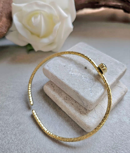 Brass Bangle with Labradorite: Adjustable Gold Bracelet