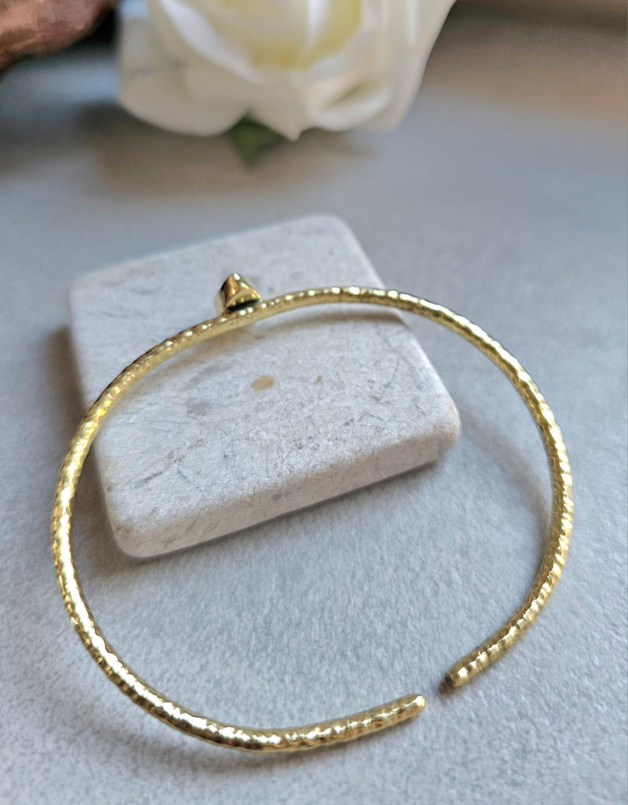 Brass Bangle with Labradorite: Adjustable Gold Bracelet