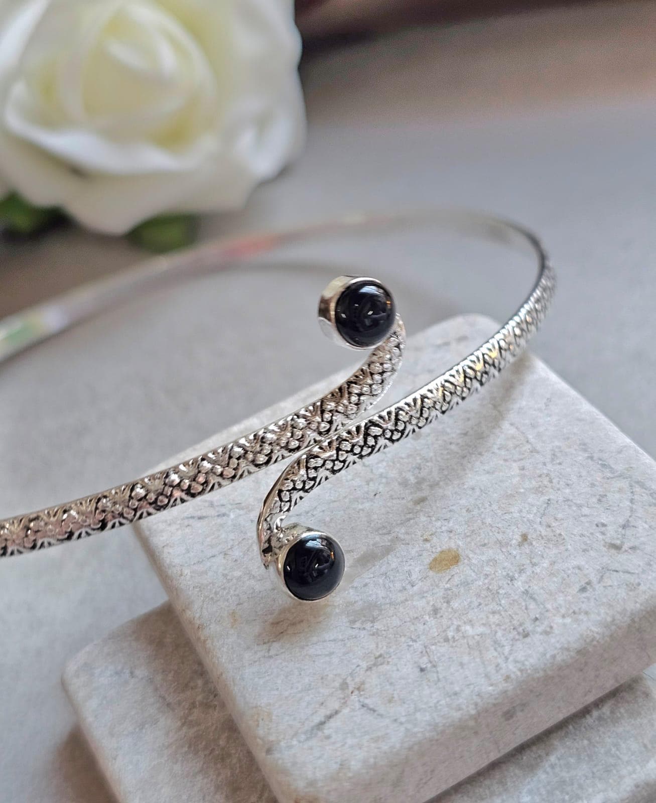 Silver Upper Arm Bracelet | Textured Arm Cuff | Adjustable Boho Statement Jewellery