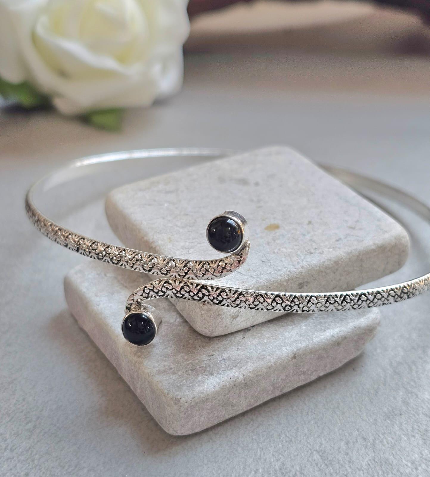 Silver Upper Arm Bracelet | Textured Arm Cuff | Adjustable Boho Statement Jewellery