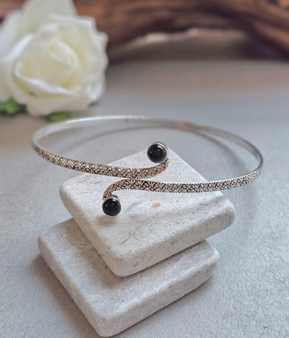 Silver Upper Arm Bracelet | Textured Arm Cuff | Adjustable Boho Statement Jewellery