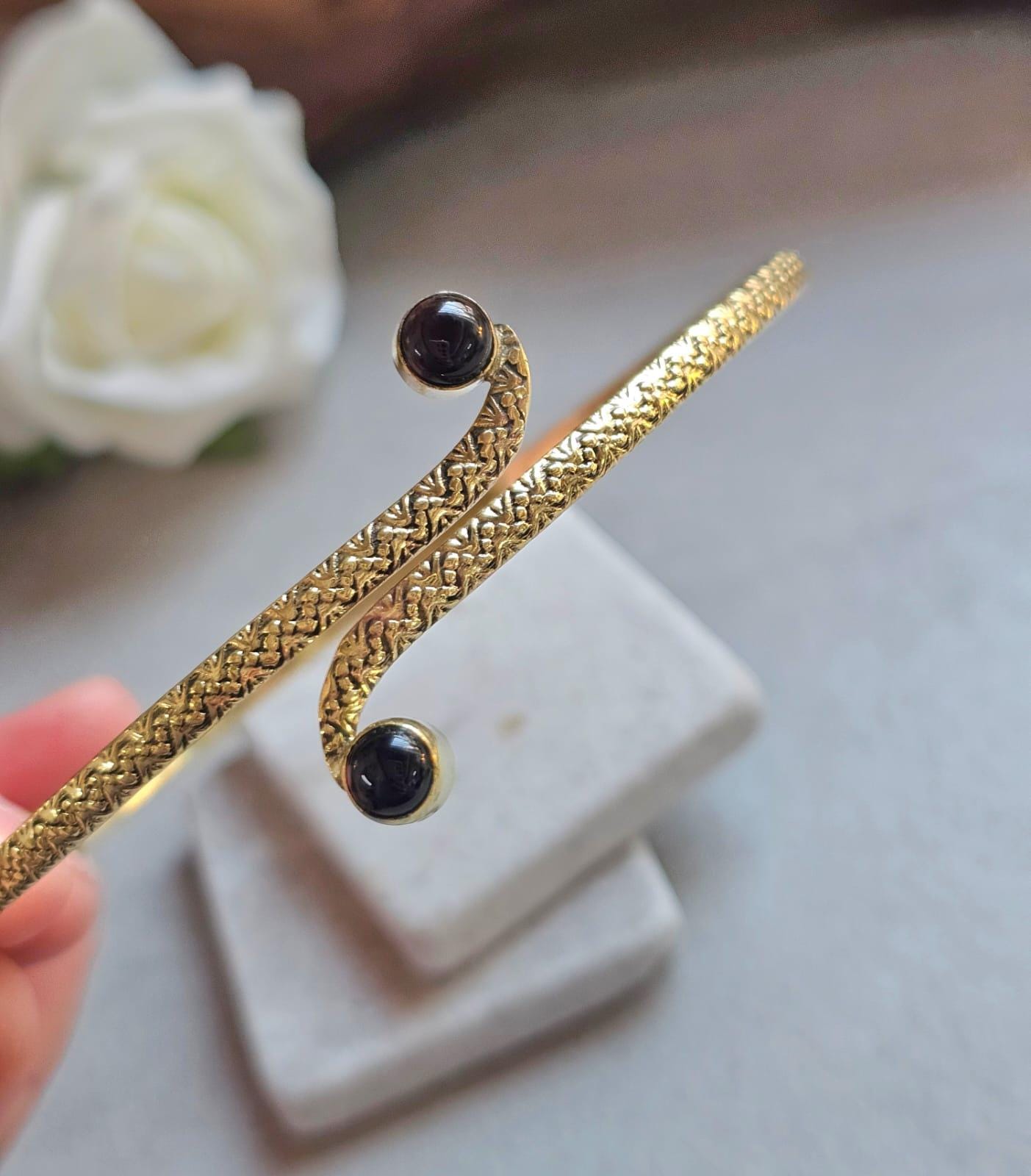 Raw Brass Textured Upper Arm Bracelet | Adjustable Boho Arm Cuff | Statement Jewellery